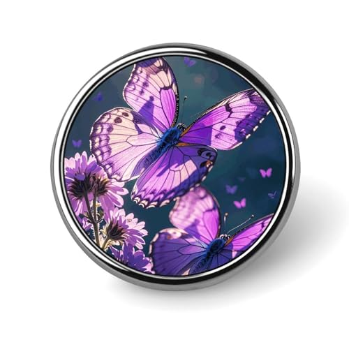 Schöne lila Schmetterlinge rund Anstecknadel Damen Neuheit Knöpfe & Pins Metall Abzeichen Niedliche Brosche Retro Pinback Abzeichen Mode Tasche Pins für Hut Rucksäcke Krawatte Anzug Hochzeit Party von QMNVBDS