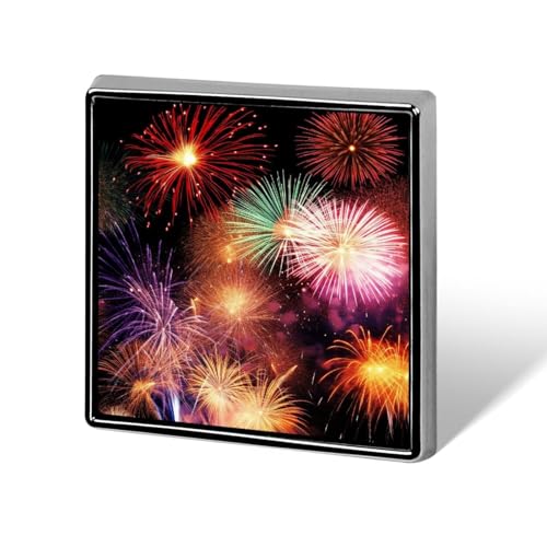 Schöne quadratische Anstecknadel für Damen, Feuerwerk, Knöpfe und Anstecknadeln, Metallabzeichen, niedliche Brosche, Retro-Pinback-Abzeichen, modische Taschennadeln für Hut, Rucksäcke, Krawatte, Anzug von QMNVBDS
