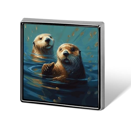 Seeotter Malerei Quadratische Anstecknadel Damen Neuheit Knöpfe & Pins Metall Abzeichen Niedliche Brosche Pin Retro Pinback Abzeichen Mode Tasche Pins für Hut Rucksäcke Krawatte Anzug Hochzeit Party von QMNVBDS