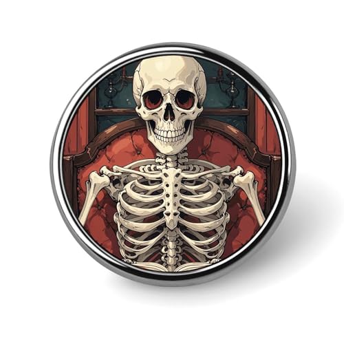 Skelett Lesen Runde Anstecknadel Damen Neuheit Knöpfe & Pins Metall Abzeichen Niedliche Brosche Retro Pinback Abzeichen Mode Tasche Pins für Hut Rucksäcke Krawatte Anzug Hochzeit Party Zubehör Kreis von QMNVBDS