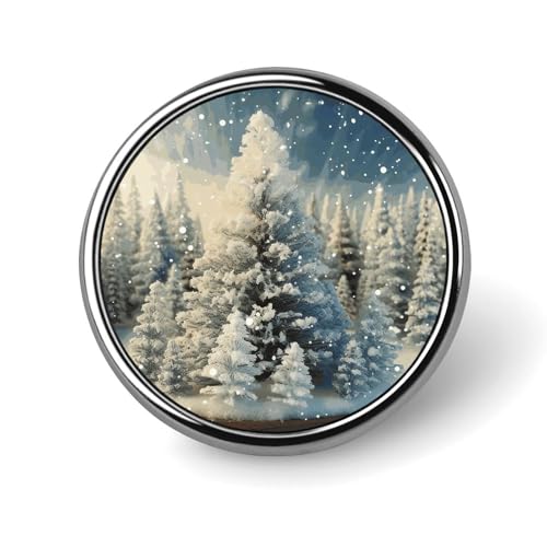 Snow Wonderland Pine Tree Christmas Round Lapel Pin Women's Novelty Buttons & Pins Metal Badge Cute Brosche Retro Pinback Badge Fashion Bag Pins for Hat Backpacks Tie Suit Wedding Party Accessory von QMNVBDS