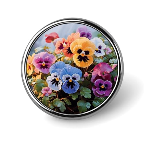 Stiefmütterchen Blumen Runde Anstecknadel Damen Neuheit Knöpfe & Pins Metall Abzeichen Niedliche Brosche Retro Pinback Abzeichen Mode Tasche Pins für Hut Rucksäcke Krawatte Anzug Hochzeit Party von QMNVBDS