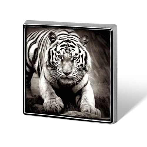Tiger quadratische Anstecknadel für Damen, Knöpfe und Anstecknadeln, Metallabzeichen, niedliche Brosche, Retro-Pinback-Abzeichen, modische Taschennadeln für Hut, Rucksäcke, Krawatte, Anzug, Hochzeit von QMNVBDS