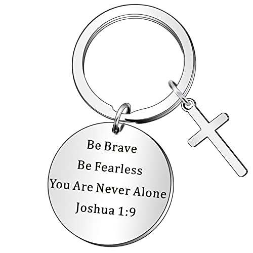 QMVMV Inspirierender Christlicher Schlüsselanhänger Be Brave Be Fearless Joshua 1:9 Bibelvers Silber Metallischer Schlüsselanhänger für Christen und Geschenke aller Altersgruppen und Geschlechter von QMVMV
