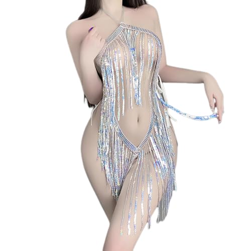 Damen Cosplay Animation Anime Unterwäsche Kawaii Niedlich Split DVA Slim Fit Hohe Taille Strumpfhose, Silberfarben, Einheitsgröße von QNCLO