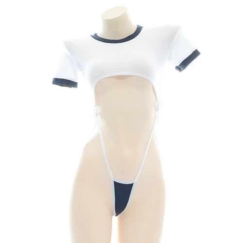QNCLO Damen Cosplay Bunny Overall mit eng anliegendem hohlen Bikini Japanische DVA Dessous (Weiß) von QNCLO