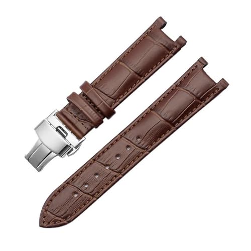 QNGMKBKTDZ Armband Fit For GC Fit For Guess Uhr Strap Fit For Schmetterling Schnalle Armband 20 * 11mm 22 * 13mm Männer Und Frauen Strap(Brown silver,22-13mm) von QNGMKBKTDZ