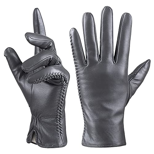 QNLYCZY Echtes Schaffell Leder Handschuhe für Damen, Winter Warm Kaschmir Futter Touchscreen Texting Fahren Motorrad Kleid Handschuhe von QNLYCZY
