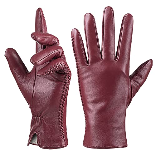 QNLYCZY Echtes Schaffell Leder Handschuhe für Damen, Winter Warm Kaschmir Futter Touchscreen Texting Fahren Motorrad Kleid Handschuhe von QNLYCZY