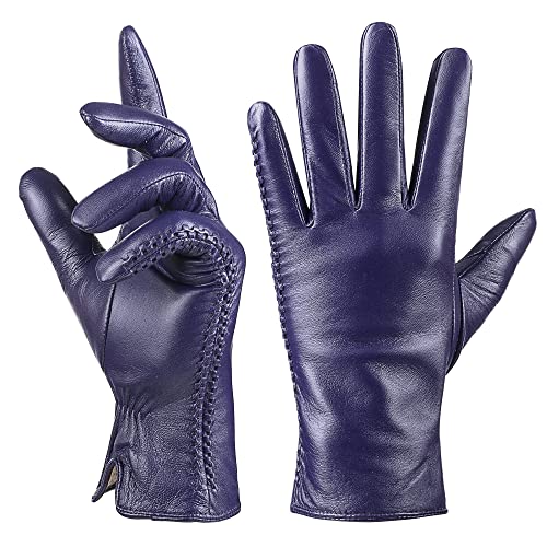 QNLYCZY Echtes Schaffell Leder Handschuhe für Damen, Winter Warm Kaschmir Futter Touchscreen Texting Fahren Motorrad Kleid Handschuhe von QNLYCZY