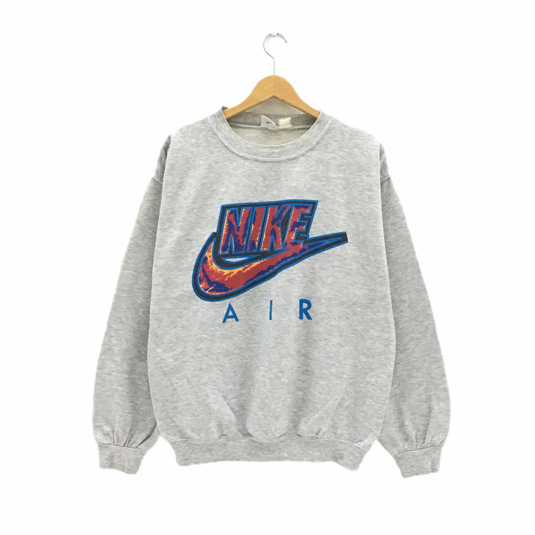 Selten Vintage 90Er Jahre Nike Air Crewneck Langarm Sweatshirt Großes Logo Herren Kleidung/Block Swoosh Medium Fit von QNineShop