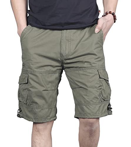 QOCO Herren Cargo Shorts Kurz Bermuda Short Hose Stoffhose Arbeit 100% Baumwolle Armeegrün M von QOCO