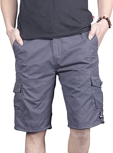 QOCO Herren Cargo Shorts Kurz Bermuda Short Hose Stoffhose Arbeit 100% Baumwolle Grau 3XL von QOCO