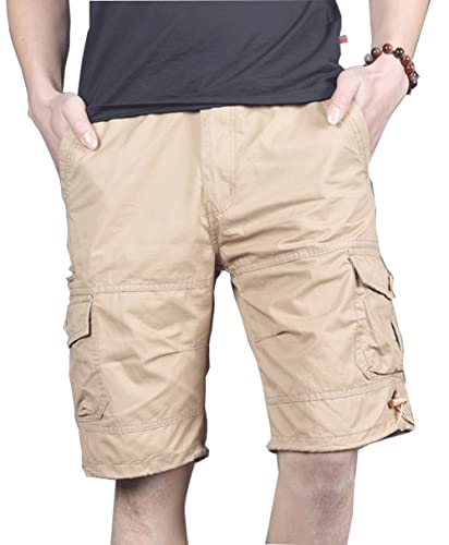 QOCO Herren Cargo Shorts Kurz Bermuda Short Hose Stoffhose Arbeit 100% Baumwolle Khaki XL von QOCO