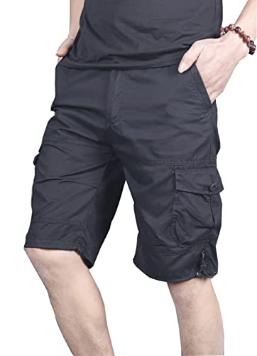 QOCO Herren Cargo Shorts Kurz Bermuda Short Hose Stoffhose Arbeit 100% Baumwolle Schwarz 3XL von QOCO