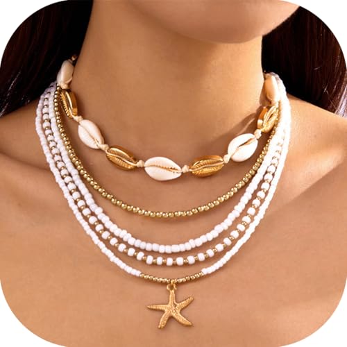QOCUILC 5 x Muschelkette damen, Boho schmuck damen, Muschel kette von QOCUILC