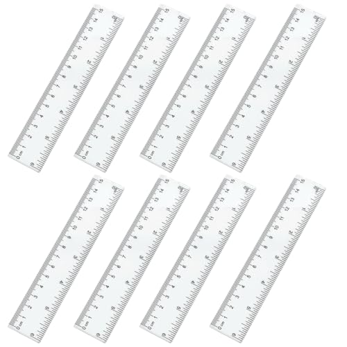QOCUILC 8 Kunststoff Lineale, 15cm Transparentes Präzisionslineal mit Zoll und Metrisch Transparentes Lineal Gerades Messwerkzeug Lineal für Schule Büro Haus von QOCUILC