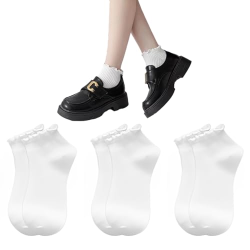 QOCUILC Damen Ruffle Socken, Niedliche Socken, Baumwolle weiche atmungsaktive Socken 3 Paare von QOCUILC