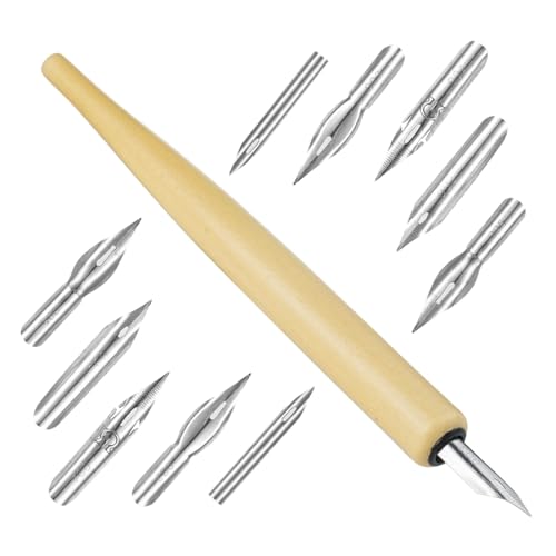 QOCUILC Kalligraphie-Feder- und Stifthalter-Set mit 1 Federhalter, 10 Federn, Comic-Feder-Set für Cartoonisten von QOCUILC