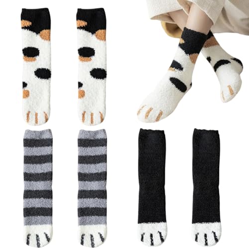 QOCUILC Kuschelsocken Damen 4 Paare Flauschige Socken Warme Haussocken Wintersocken Damen, Antirutsch Thermosocken Kuschel Schlafsocken Bettsocken, Dicke Weihnachtssocken als Geschenk 36-40. von QOCUILC