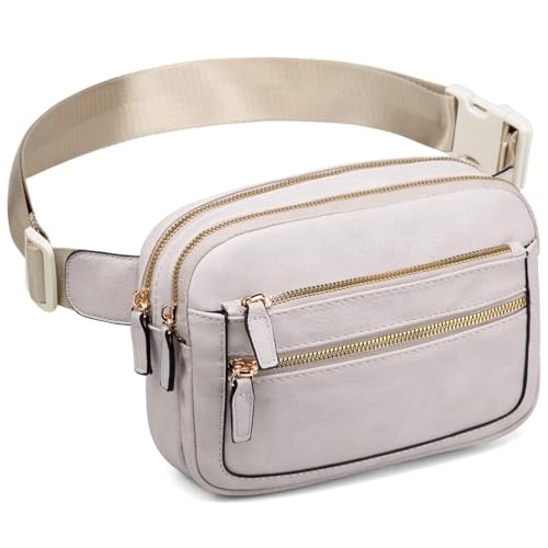 QOECI Bauchtasche für Damen und Herren, überall, Gürteltasche mit 5 Reißverschlusstaschen, PU-Leder Crossbody-Taschen für Frauen, trendige modische Hüfttasche, verstellbare Träger, Crossbody-Tasche, von QOECI