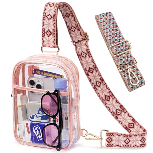 QOECI Umhängetasche für Damen, kleine Schultertasche, veganes Leder, Bauchtaschen für Damen, Umhängetasche, Reise-Brusttasche, 12# Pink-B, Small, Transparente Umhängetasche von QOECI