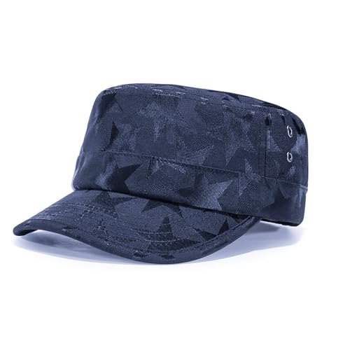 QOHNK Unisex Cadet Army Cap Military Flat Top Cap Gewaschene Baumwolle Cadet Cap Hut, für Herren Damen Verstellbar Baseball Cap, blau, 6 von QOHNK