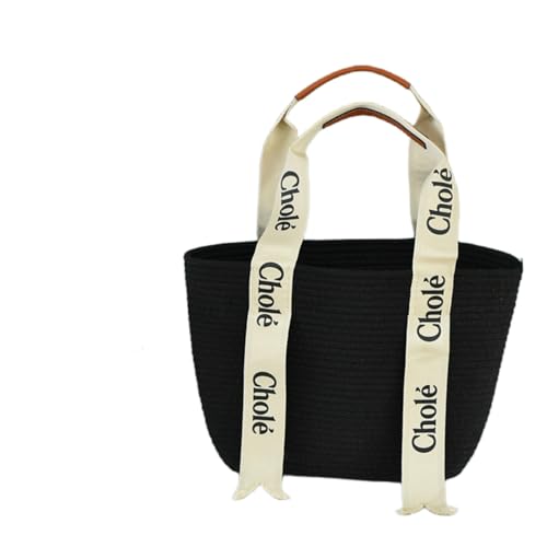 QOMJSDLP Strohtaschen Damen Shopper Einfache Große Kapazität Student Mode Summer Style Casual Gewebte Handtasche Silber Strohhalm Tasche-Schwarz von QOMJSDLP