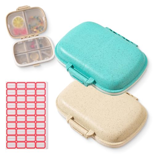 2 Stück Täglicher Pillen Organizer mit 6 Fächern, Tragbares Reise Tablettenbox, Pillendose Klein für Unterwegs, Mini Pillenbehälter, Kompakter Reise Medizin Organizer für Vitamine von QOMJUFA