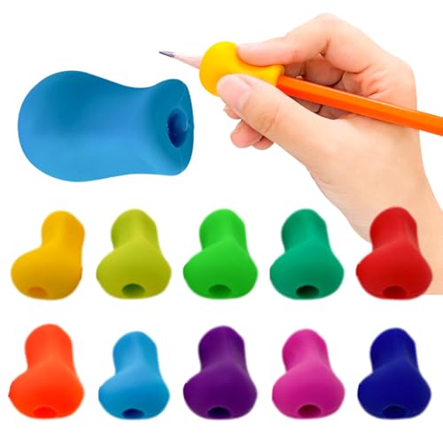 QOMJUFA 10 pcs Schreibhilfe für Stift Kinder, Stifthalter Kinder Hilfe Silikon Schreibhilfe Stifthaltung Ergonomische Stifte Kinder für Linkshänder oder Rechtshänder von QOMJUFA