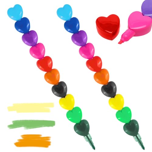 QOMJUFA -2pcs 12 stapelbare Buntstifte, 12 zum Ausmalen, Buntstifte für Kinder, Pastellkreide in Herzform, Dream in Colour von QOMJUFA