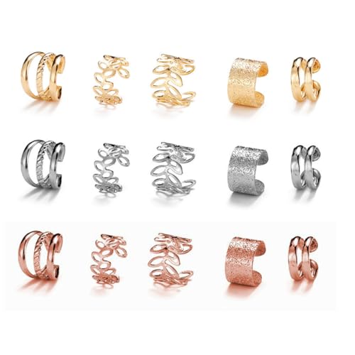 QOPZUJI 15 Stück Ear Cuff Set for Women Ear Cuff Earrings Fake Earrings Fake Earrings Ear Earcuffs 14K Gold Clip Earrings Non Piercing Fake Helix Cartilage Wrap Cuff Earrings Ear Cuff von QOPZUJI