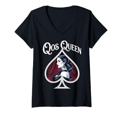 Damen QOS Pikkönigin T-Shirt mit V-Ausschnitt von QOS Queen Of Spades Apparel
