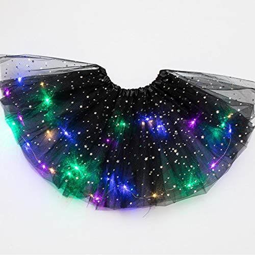 Mädchen Tutu Rock, kleine Mädchen LED bunte leuchtende Kinder Stern Pailletten Ballett Rock Prinzessin Funkelndes Tutu, Schwarz , Einheitsgröße von QOTSTEOS