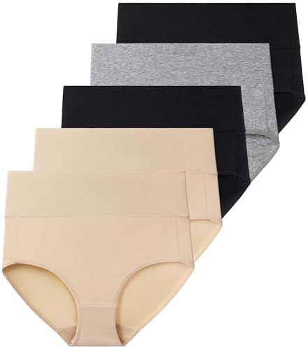 QOVOQ Damen Hohe Taille Baumwolle Unterwäsche Stretch Slip Weich Bequem Damen Höschen Multipack, Mehrfarbig 06-5 Stück, L von QOVOQ