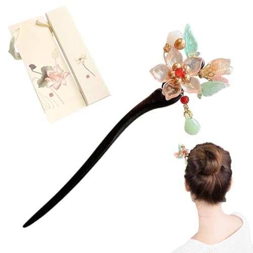 HABNI 1 Stück Haarstäbchen Vintage Chinesische mit Geschenkbox, Chinesische Stäbchen Haarnadeln mit Blumen und Quasten Verziert, Haarspangen Haarstab für Frauen Mädchen Haar Zubehör von QOWIJEX