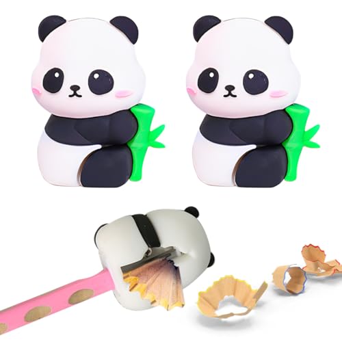 QOWIJEX 2 Stück Bleistiftspitzer, Penna Roller mit Design a Panda, Anspitzer Kinder mit Radiergummi, Silicone,Tischler Bleistiftspitzer für Standard Bleistifte für Schule Büro von QOWIJEX