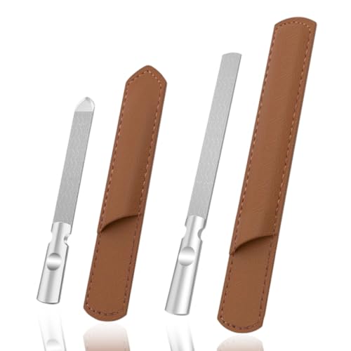 QOWIJEX 2 Stück Edelstahl Nagelfeile mit Anti-Rutsch-Griff und Ledertasche, Lange und kurze Nagelfeilen,Doppelseitig und Dateien Nägel leicht für Männer und Frauen von QOWIJEX
