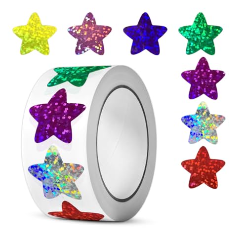 QOWIJEX 500 Stück Sterne Aufkleber Glitter Stern-Aufkleber Belohnung Sticker für Kinder 2,5cm Selbstklebend Dekorative Stern Aufkleber für Scrapbooking Grußkarten Geschenke Bastel(1 Roll） von QOWIJEX