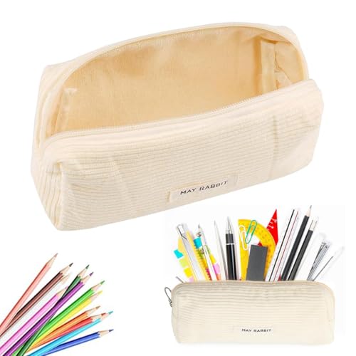 QOWUXHZ 1 Stück Federtasche Mäppchen Cord Stoff Federmäppchen Für Mädchen Teenager Federtasche Stiftetasche Stiftemappe Pencil Case Schulmäppchen Für Schule Büro Beige von QOWUXHZ