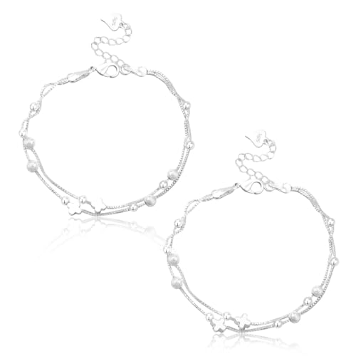 QOWUXHZ 2 Stück Armband Damen Silber 925 Armbänder Für Frauen Sterling Silber Armband Frauen Armband Silber Armband Für Frauen Kreuz Kleeblatt Armband Für Sie 16+4 Cm von QOWUXHZ