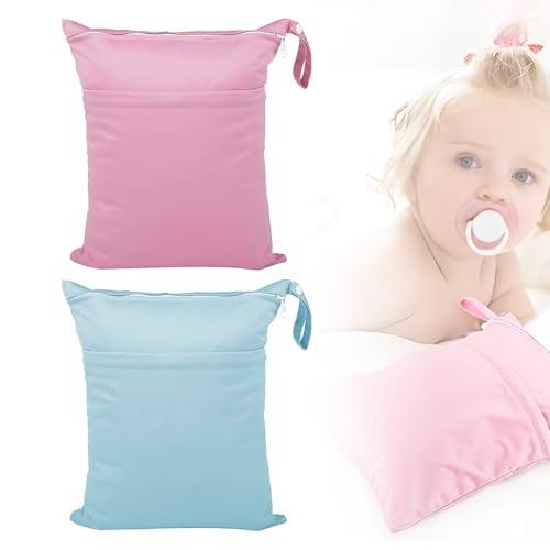 QOWUXHZ 2 Stück Wasserdichte Stoffwindeln Nasstaschen Große Wickeltasche Wetbag Wiederverwendbare Wet Dry Cloth Windeltasche Mit Reißverschluss Für Baby Reisen Unterwegs Hellblau Rosa von QOWUXHZ