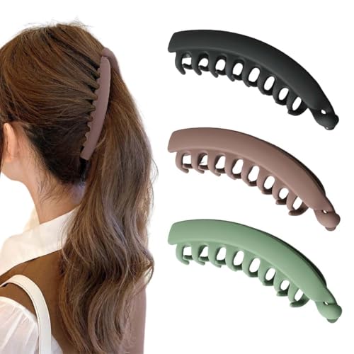 QOWUXHZ 3 Stück Banana Clip Groß Bananen Haarspange Pferdeschwanz Haarklammer Vintage Bananen Clips Bananenspangen Griffkämme Damen Hochwertig Robust Haarschmuck Für Frauen Mädchen 13Cm von QOWUXHZ