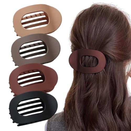 QOWUXHZ 4 Stück Flache Haarklammern Für Damen Starker Halt Frauen-Haarspangen Damen Matte Große Haarklammer Für Dünnes Und Dickes Haar Gebogenes Design Für Liegen Schwarz Braun Weinrot Khaki von QOWUXHZ