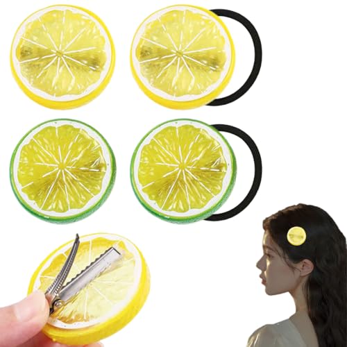 QOWUXHZ 4 Stück Haarspangen Orange Grün Haarklammern Orangenscheiben Elastische Haargummi Mädchen Damen Süß Obst Haar Accessoires Für Fasching Karneval Party von QOWUXHZ