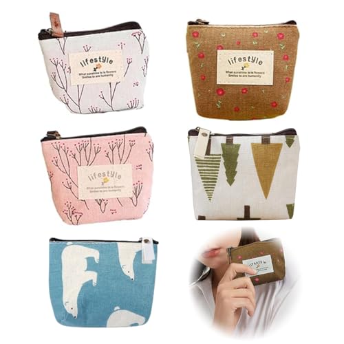 QOWUXHZ 5 Stück Kleiner Geldbeutel Damen Mit Reißverschluss, Mini Geldbörse, Tragbare Portemonnaie, Kosmetiktasche für Münzen, Karten, Schlüssel - Mehrfarbig von QOWUXHZ