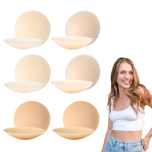 QOWUXHZ 6 Paar Nippelpads Damen Silikon Nipple Cover Mit Brustwarzenschutz Hochwertige Damen Nipple Cover Wiederverwendbares Waschbares Selbstklebendes Brustwarzenschutz 3 Farben 8Cm von QOWUXHZ