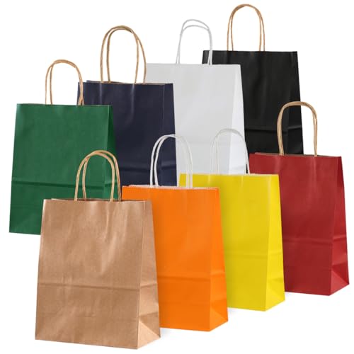 QOWUXHZ 8 Pcs Geschenktüten Klein Klein Papiertüten Mit Henkel Bunt Geschenktüten Kraftpapiertüte Papiertragetasche Mitgebseltüten Geschenktaschen Für Hochzeit Geburtstag Partys Weihnachten 15X8X21Cm von QOWUXHZ