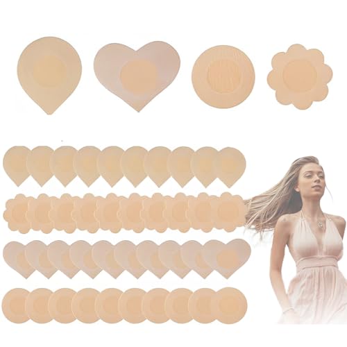 QOWUXHZ 80 Stück Nipple Pads Nippelabdeckungen, Unsichtbare Einweg Nippelpads Natürliche Unsichtbare Selbstklebend Nippelaufkleber 4 Formen von QOWUXHZ