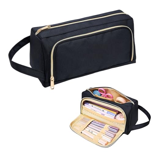 QOWUXHZ Federmäppchen Mäppchen Groß Mit Griff Federmäppchen Mädchen Junge Bleistiftetui Schulbedarf Schreibwaren Schreibtisch Organizer Für Kinder Studenten Erwachsene Schule Büro Schwarz von QOWUXHZ